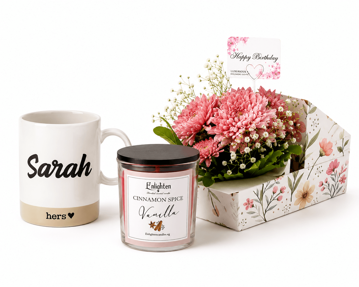 Luxury Personalized Mug, Candle & Fresh Flower Gift Box